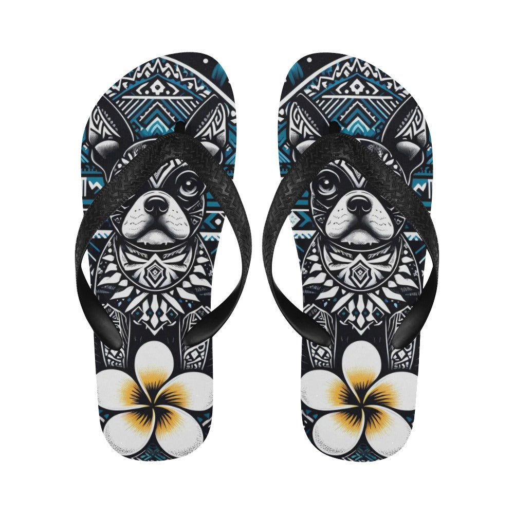 Hawaiian Boston Terrier Dog Flip Flops (For both Men and Women)