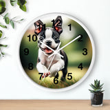 Playful Boston Terrier Puppy Wall Clock