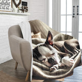 Senior Boston Terrier Sleeping Peacefully Ultra-Soft Micro Fleece Blanket