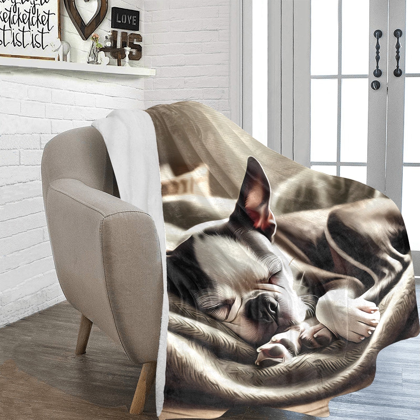 Senior Boston Terrier Sleeping Peacefully Ultra-Soft Micro Fleece Blanket