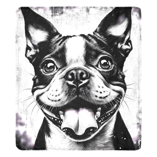 Grunge Boston Terrier Smiling With Tongue-Out Ultra-Soft Micro Fleece Blanket