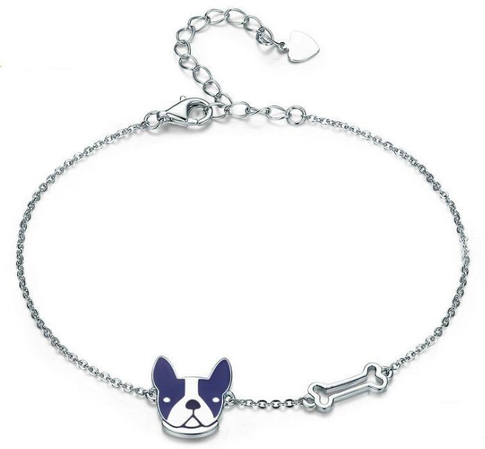 Boston Terrier Chain Link 925 Siver Bracelet