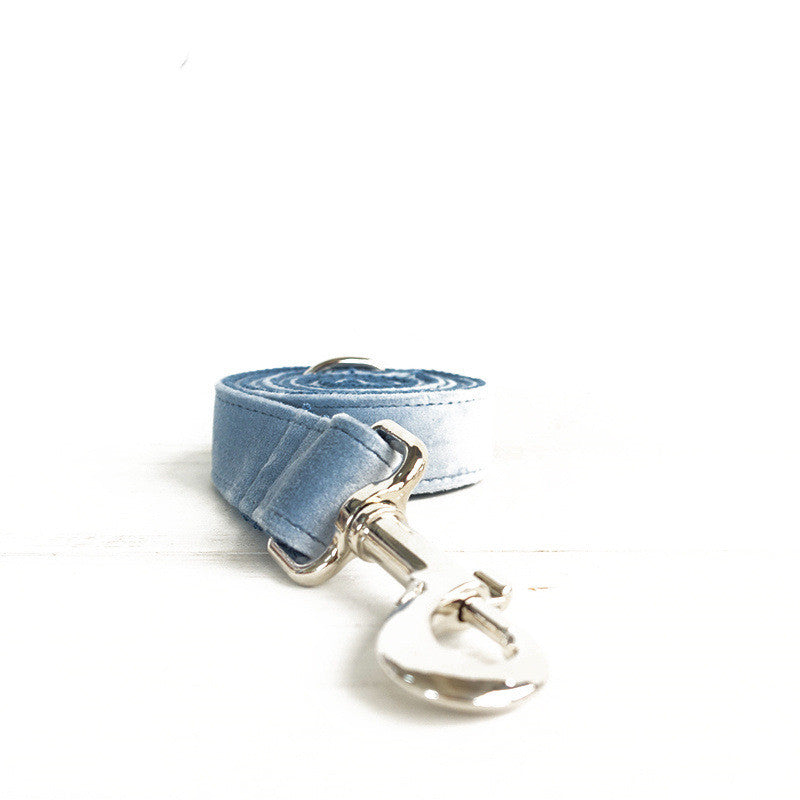 Sky Blue Velvet Dog Collar With Bow Tie