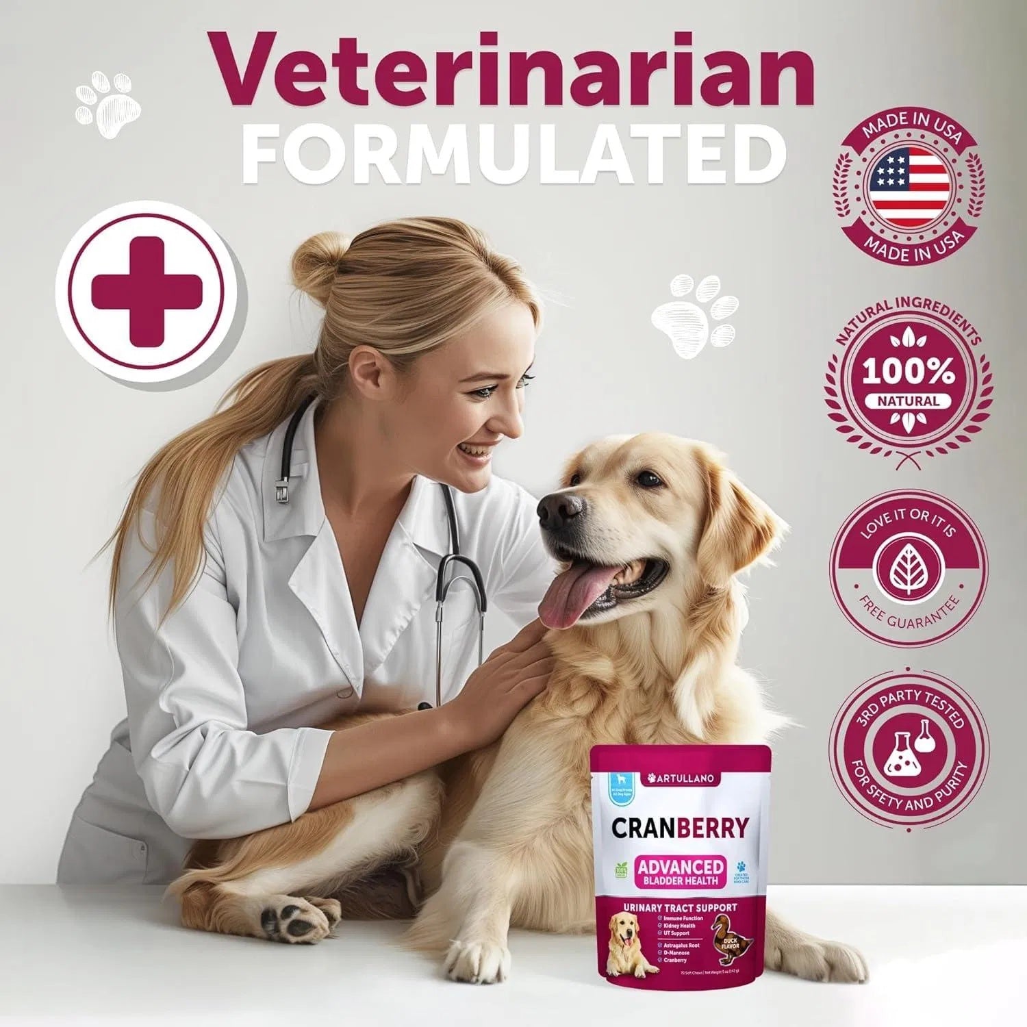 Dog UTI Treatment Cranberry Supplement Bladder Control Urinary Tract Infection Incontinence Pill Bladder Stones UTI Medicine Treats 70 Soft Chews For Kidney Support With Fish Oil