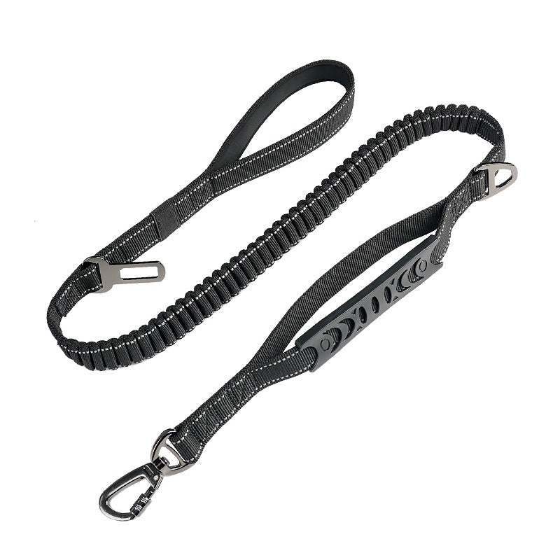 Reflective Dog Leash With Elastic Bungee Buffer And Seat Belt Buckle Clip