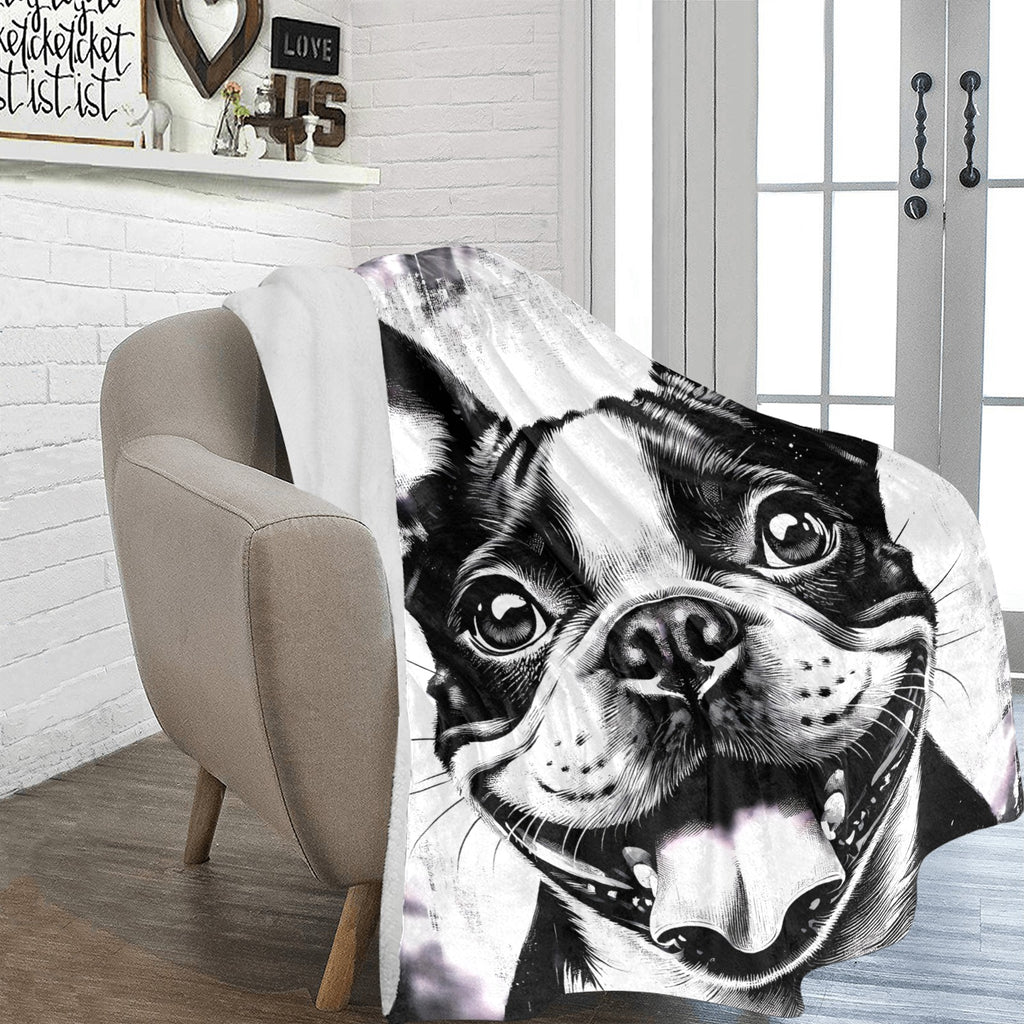 Grunge Boston Terrier Smiling With Tongue-Out Ultra-Soft Micro Fleece Blanket