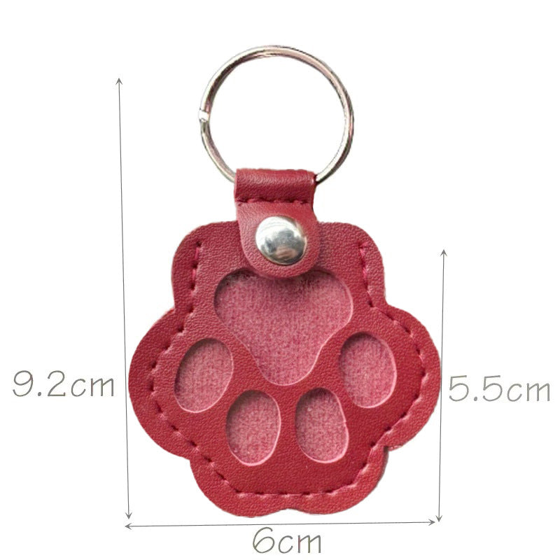 Leather Paw Print Keychain – Creative Pet Hair Keepsake Holder, Dog Paw Memorial Charm Key Ring Gift for Dog Lovers . Red