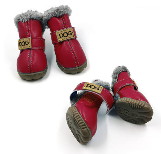 Leather Dog Snow Boots With Fur Lining To Keep Paws Warm