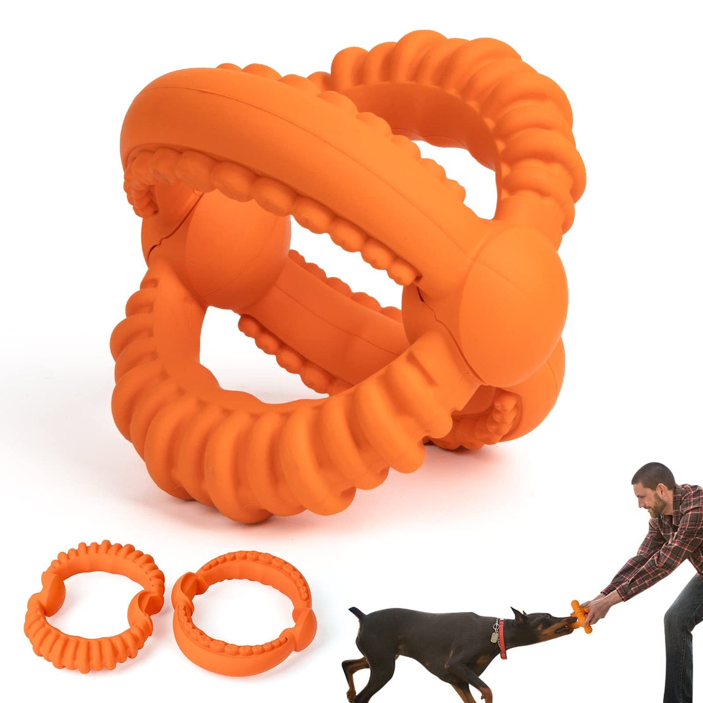 2 in 1 Durable Rings 100% Natural Orange Rubber Dog Toy