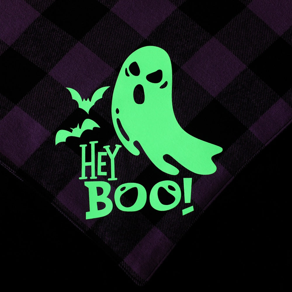 Halloween Luminous Dog Bandana Purple Plaid