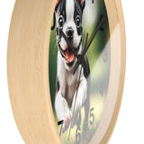 Playful Boston Terrier Puppy Wall Clock