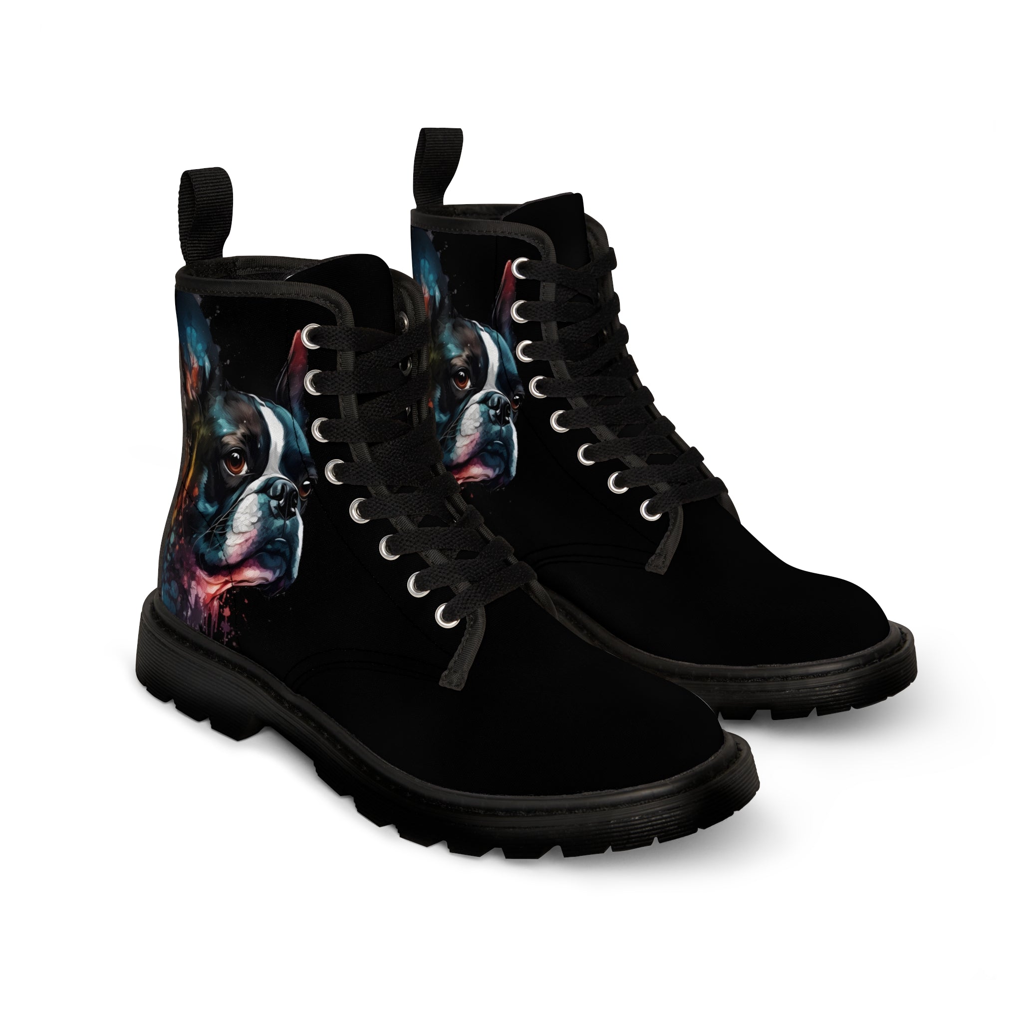 Boston Terrier Art - Men's Martin Canvas Boots