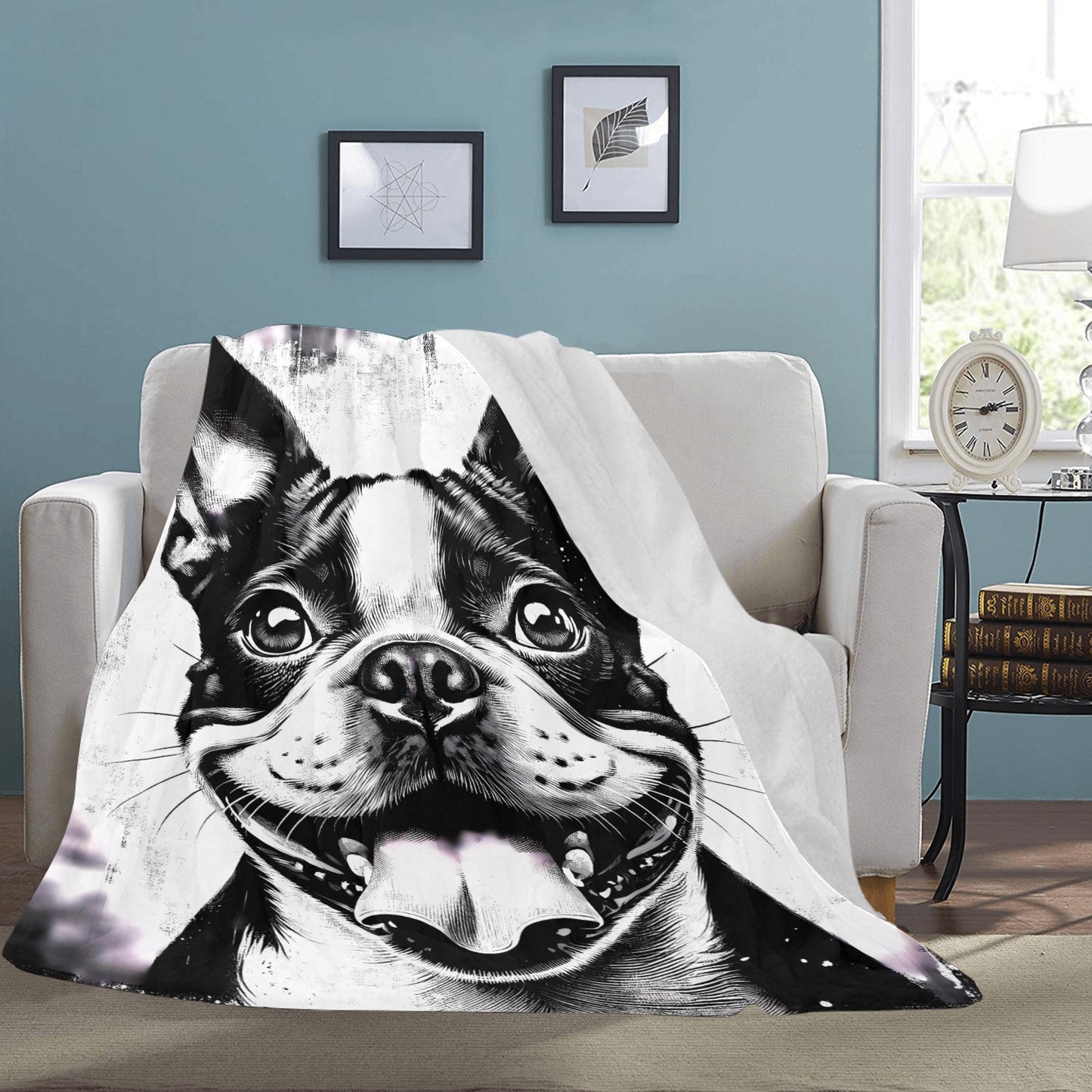 Grunge Boston Terrier Smiling With Tongue-Out Ultra-Soft Micro Fleece Blanket