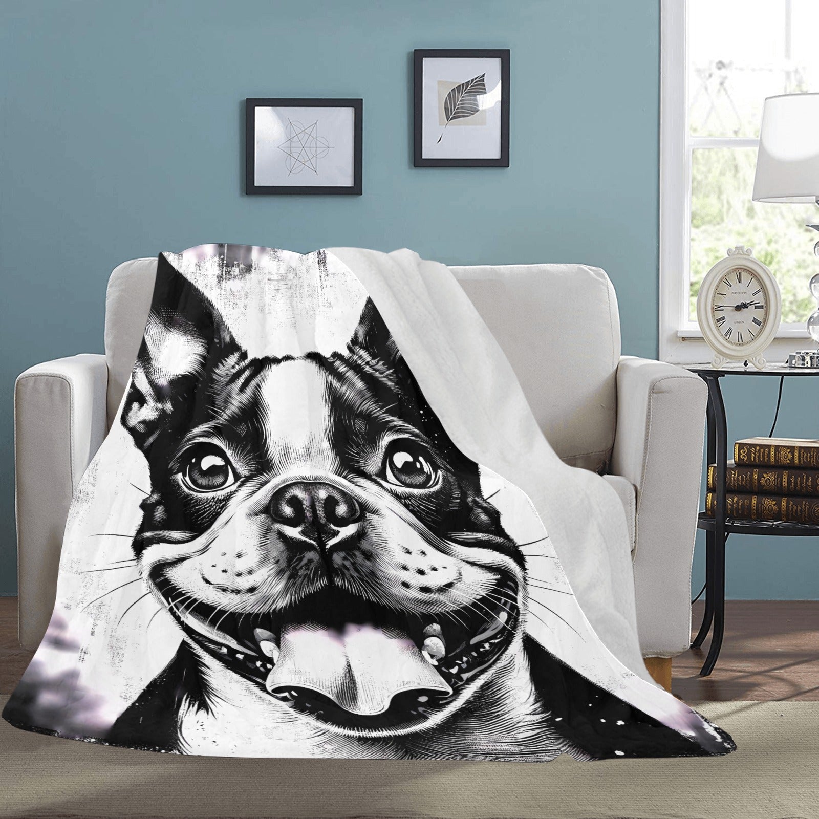 Grunge Boston Terrier Smiling With Tongue-Out Ultra-Soft Micro Fleece Blanket