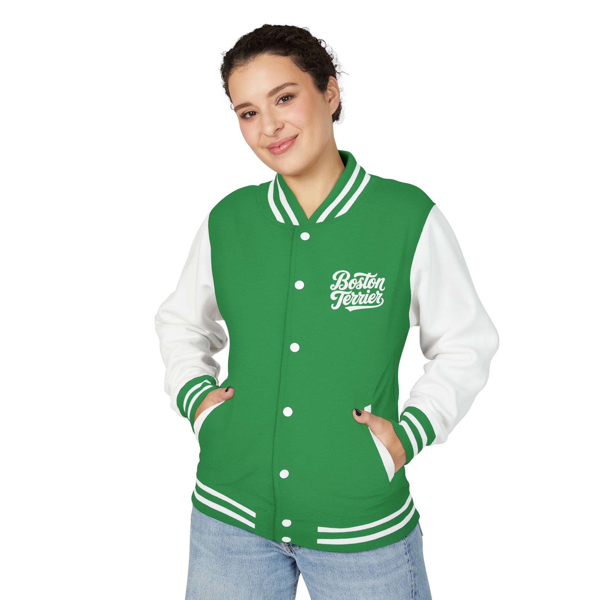 Boston Terrier Unisex Heavyweight Letterman Jacket - Stylish and Cozy