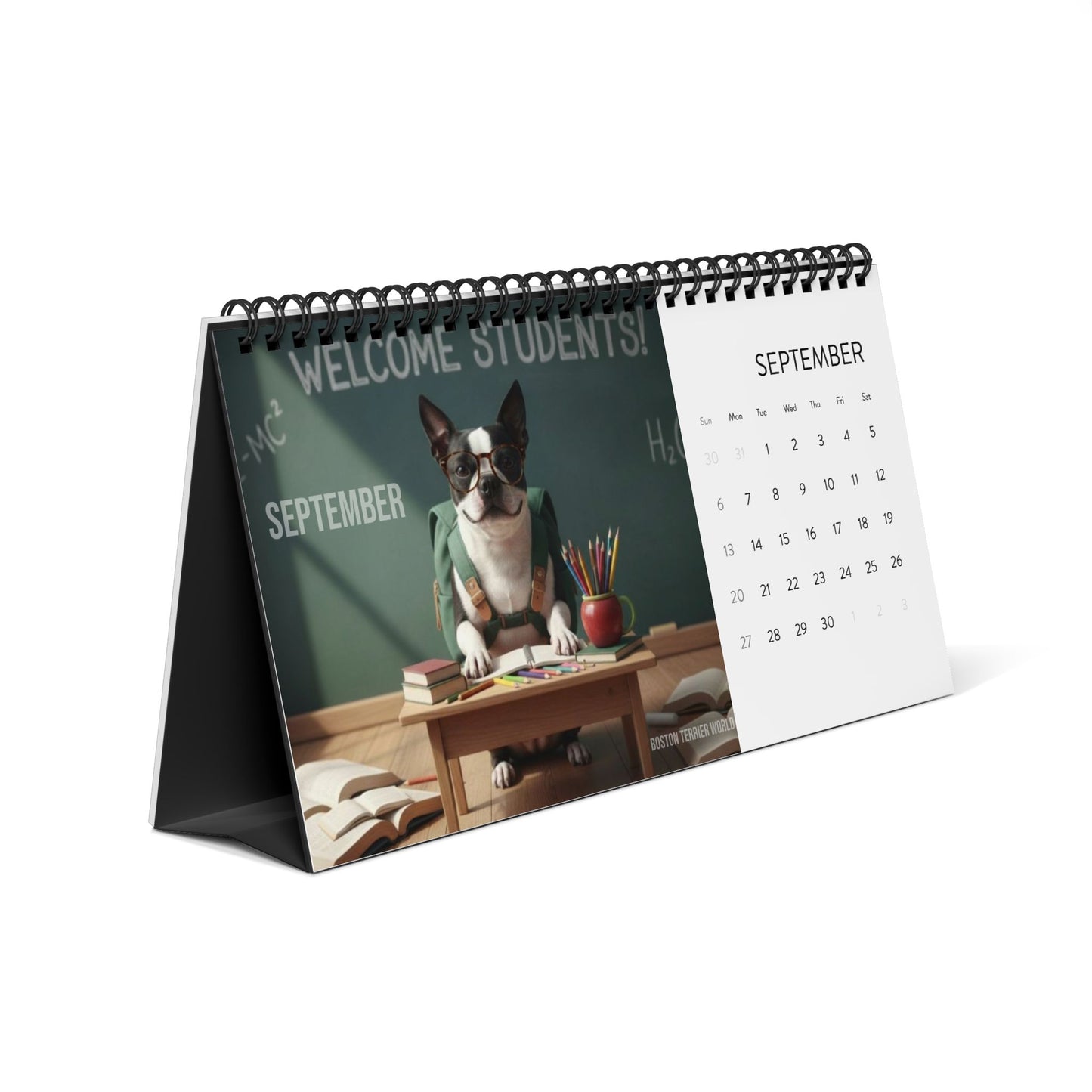 Boston Terrier World 2026 Desktop Calendar
