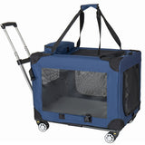 2-in-1 Rolling Collapsible Dog Crate – Portable Folding Travel Kennel with Wheels for Medium & Large Dogs - Dark Blue 28"