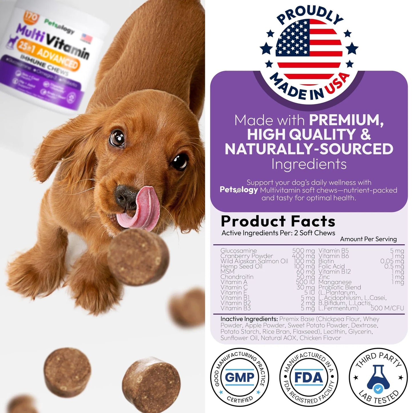 Dog Multivitamin Chewable Dog Vitamins And Supplements With Glucosamine 170 Chews Hip & Joint Immune Support Skin & Coat Gut & Heart Health Senior & Puppy Multivitamin Supplement