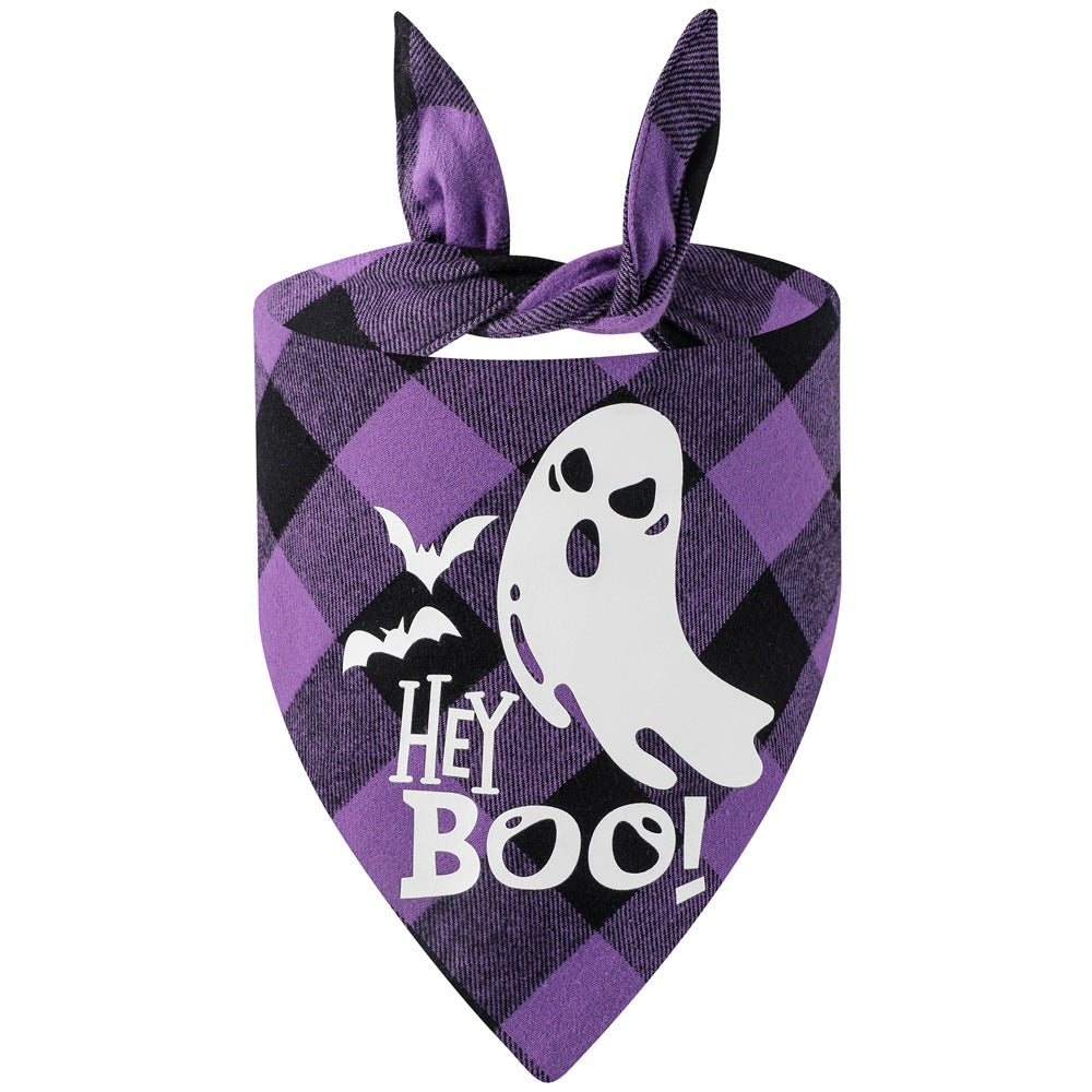 Halloween Luminous Dog Bandana Purple Plaid