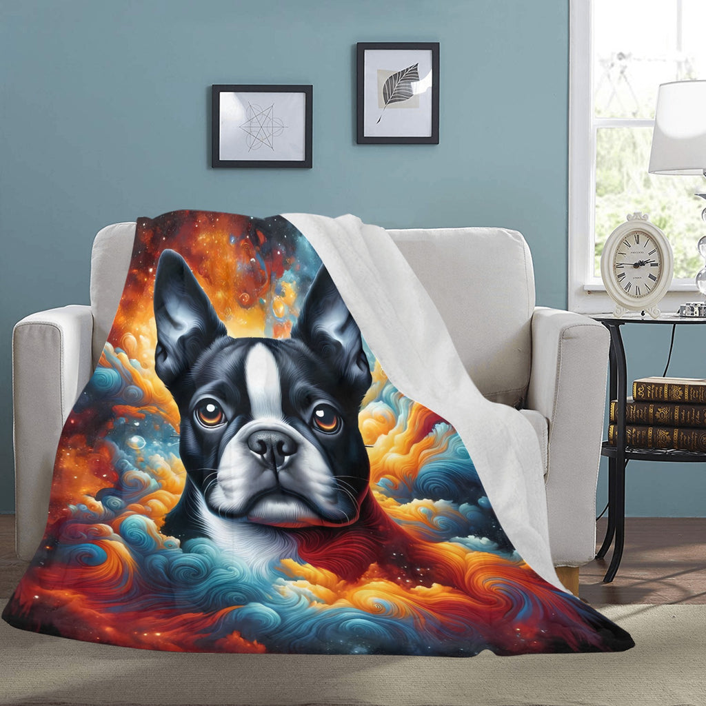 Galactic Boston Terrier Dream Gaze Ultra-Soft Micro Fleece Blanket