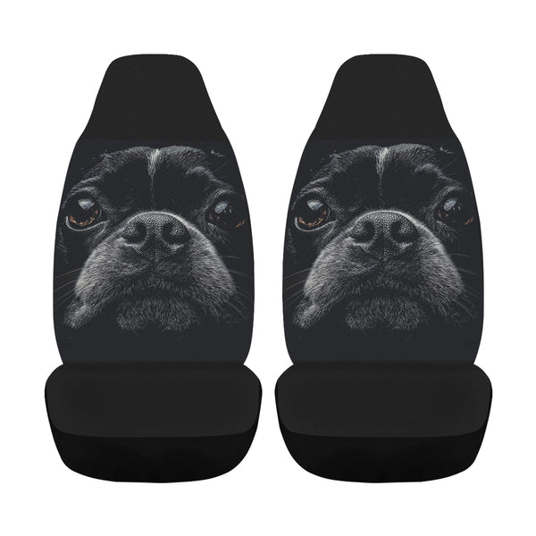 Boston Terrier Dog Face Closeup Car Seat Cover - Airbag Compatible (Set of 2)