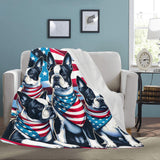 Patriotic Boston Terrier Dogs Ultra-Soft Micro Fleece Blanket