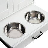 Dog Food Storage Cabinet With Hidden Dog Bowls, Adjustable Panel, Hooks, For Medium Sized Dogs, White