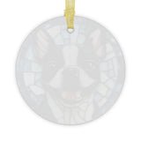 Colorful Geometric Boston Terrier Stained Glass Ornaments - Blue and Joyful