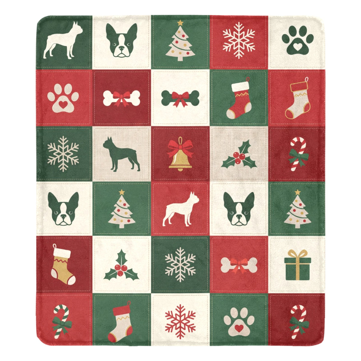 Boston Terrier Christmas Patchwork Ultra-Soft Micro Fleece Blanket