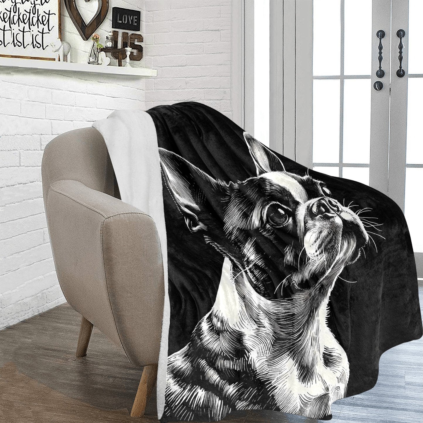 Boston Terrier Line Art Ultra-Soft Micro Fleece Blanket