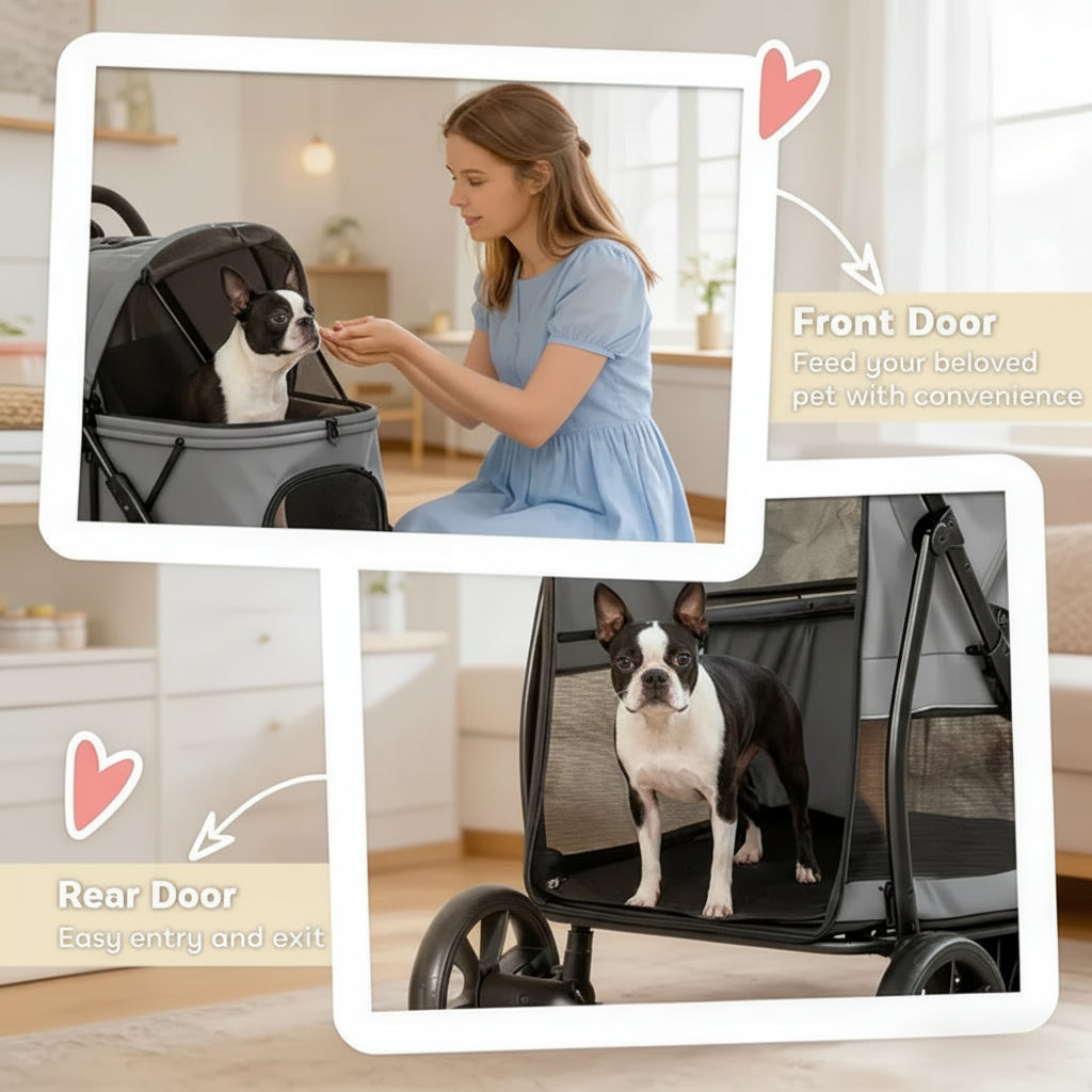 Foldable Dog Stroller with Canopy & Storage Basket for Small to Medium Dogs .