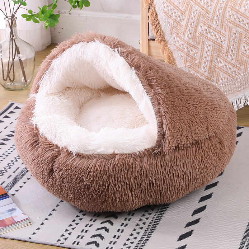 Warm Plush Semi Enclosed Dog Cave Bed