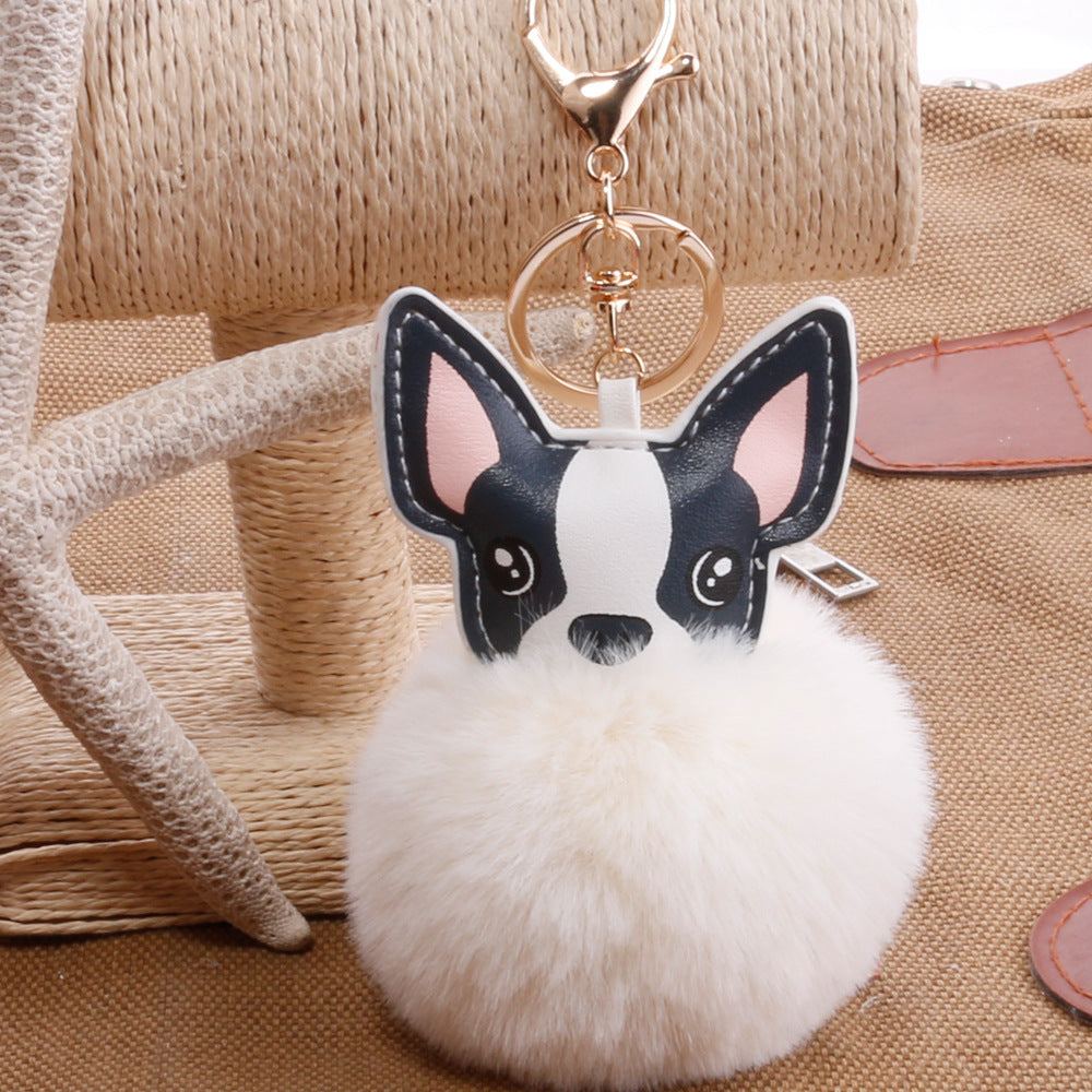 Boston Terrier Feather Puff Keyring