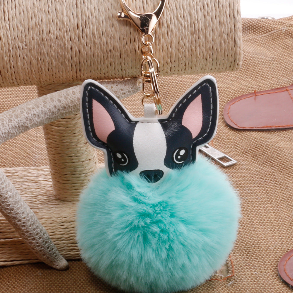 Boston Terrier Feather Puff Keyring