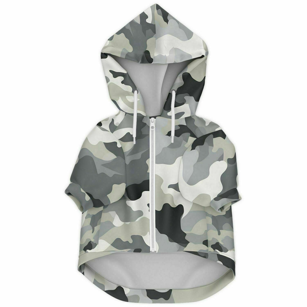 Dog Zip-Up Hoodie - Grey Beige Army Camouflage