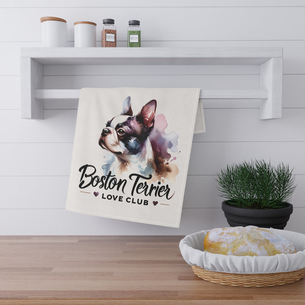 Boston Terrier Love Club - Elegant Watercolor Boston Terrier Art Kitchen Towel