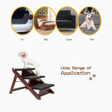 Wood Pet Stairs Foldable 3 Levels Dog Stairs & Ramp Perfect For Beds, Sofa And Cars - Brown