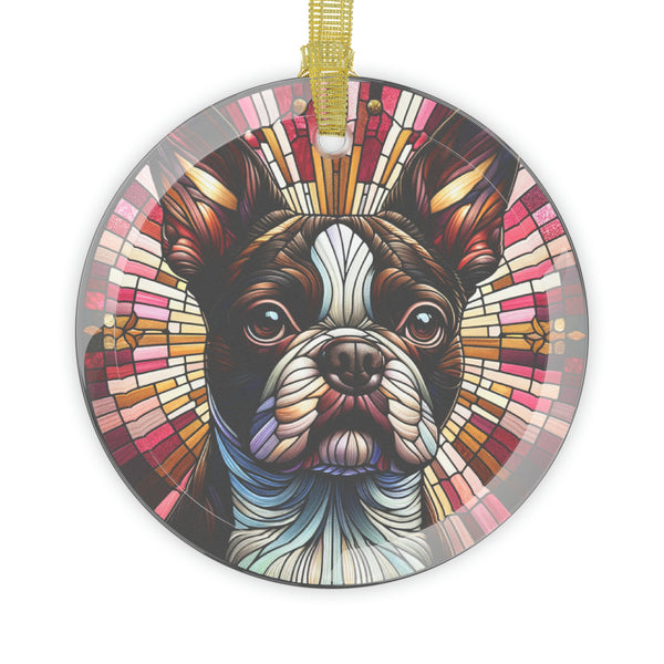 Colorful Geometric Boston Terrier Stained Glass Ornaments - Brown and Harmonious