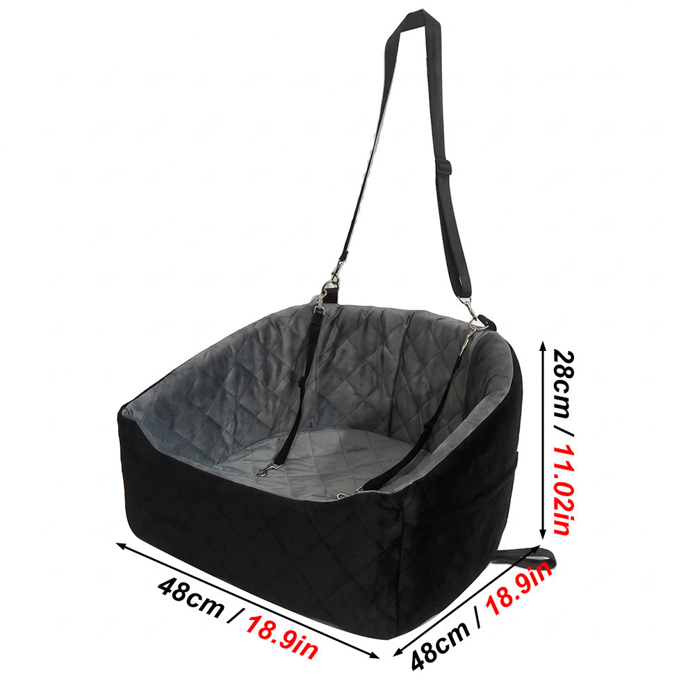 Soft Plush Dog Car Booster Seat – Washable Travel Bed with Safety Belts & Storage Pocket for Small Dogs .