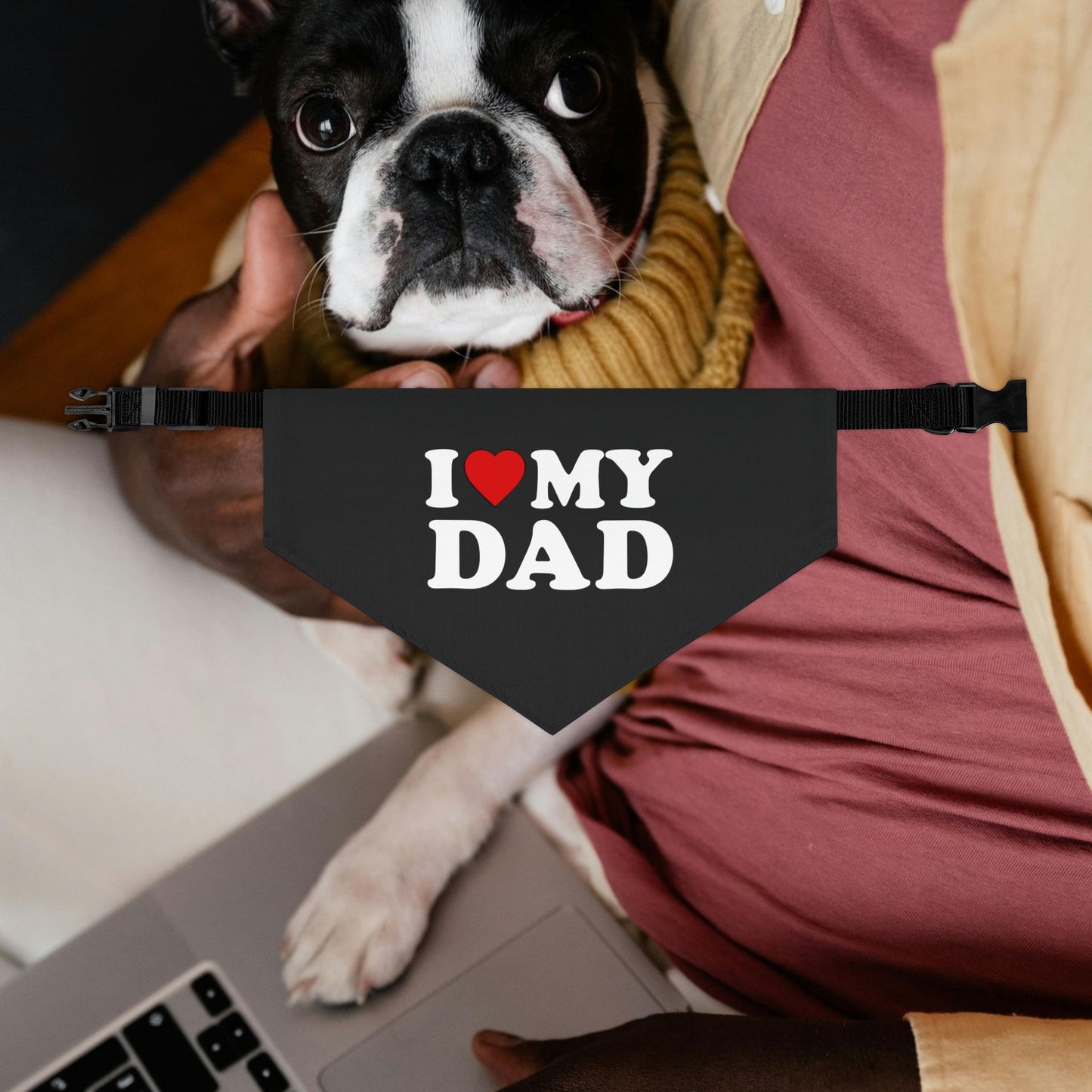 I Love My Dad Cute Dog Bandana, I Love My Mom Pet Accessory, Stylish Collars for Dogs, Gift for Dog Lover