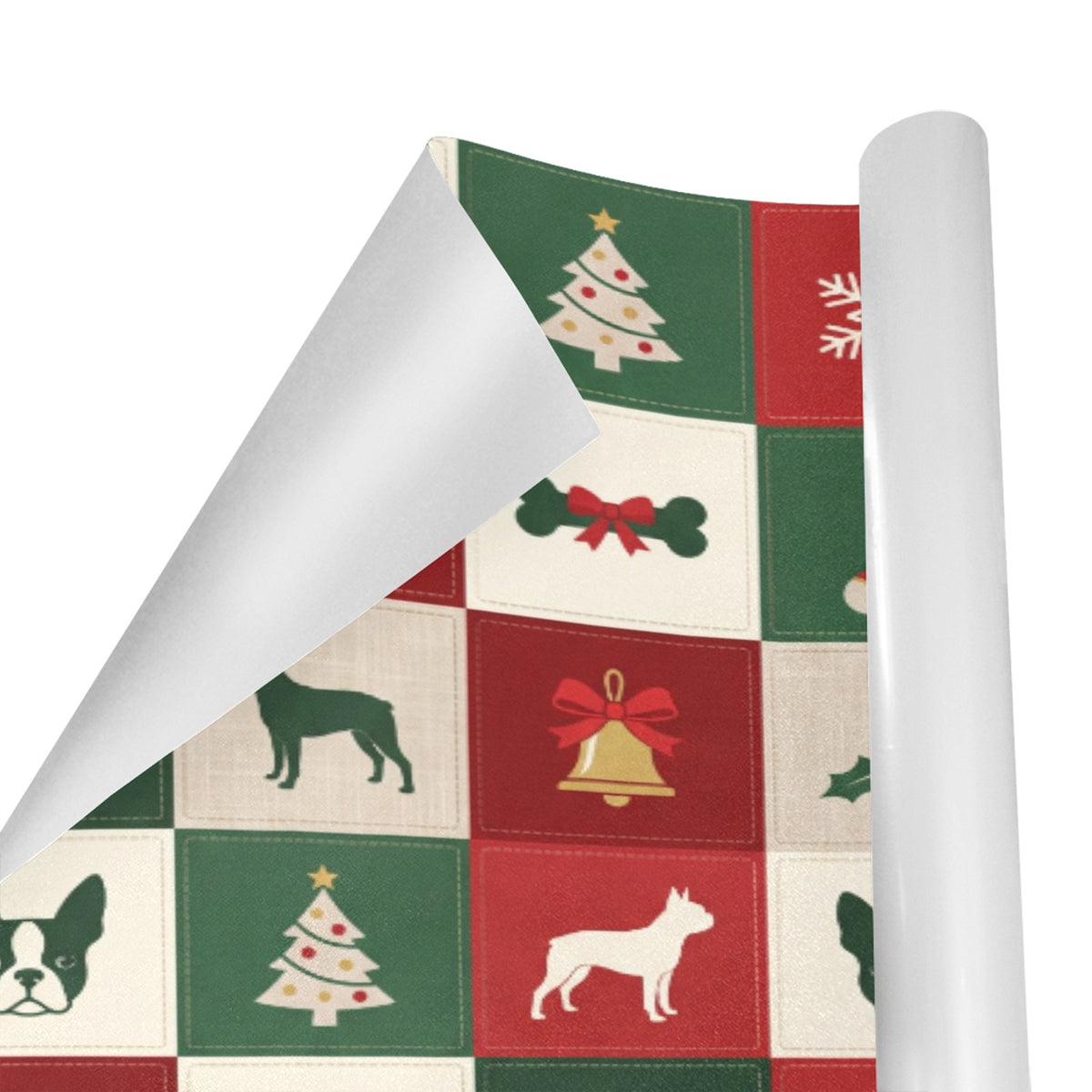 Boston Terrier Christmas Patchwork Gift Wrapping Paper 58"x 22.8" (1 Roll)