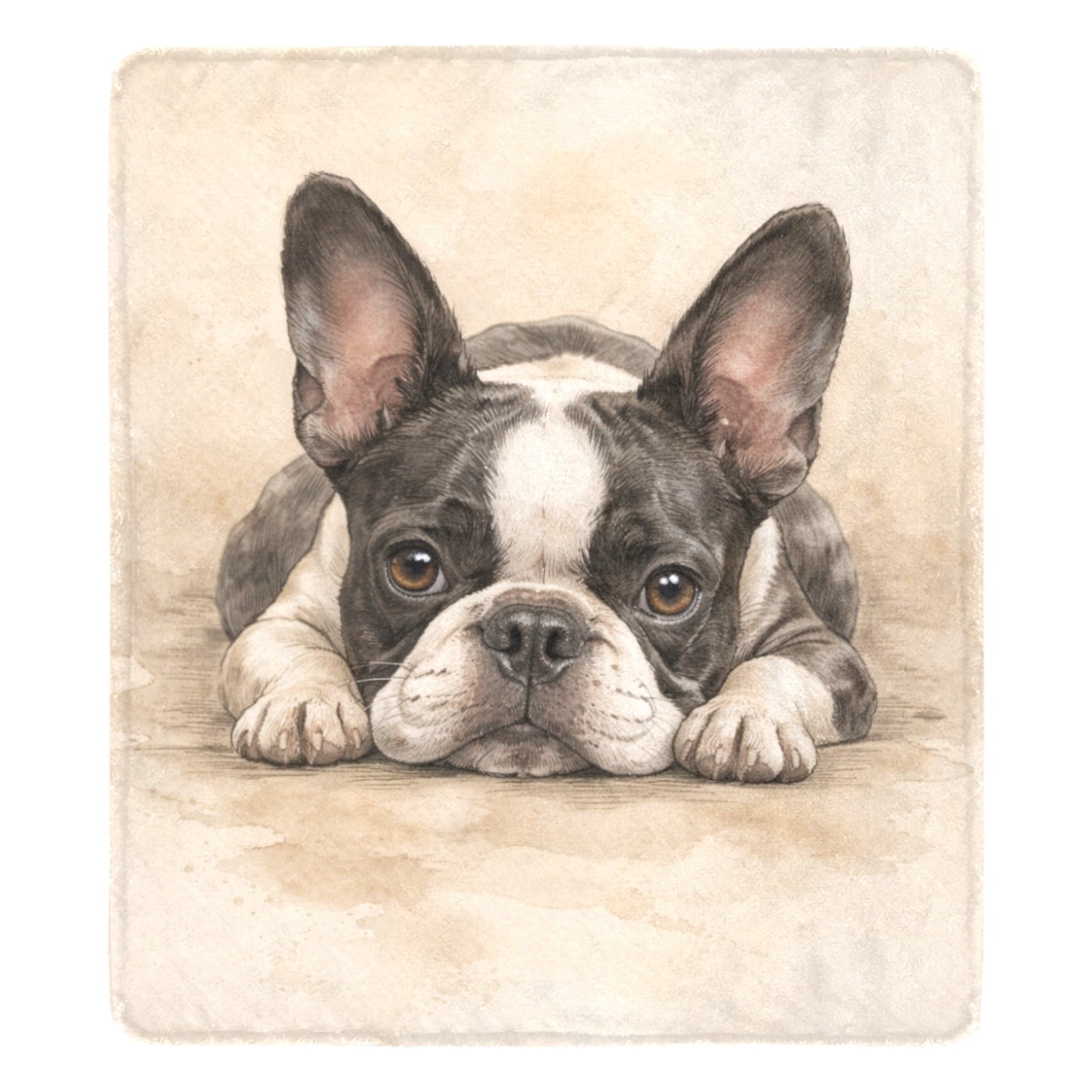 Watercolor Boston Terrier Dog Art Print Ultra-Soft Micro Fleece Blanket .