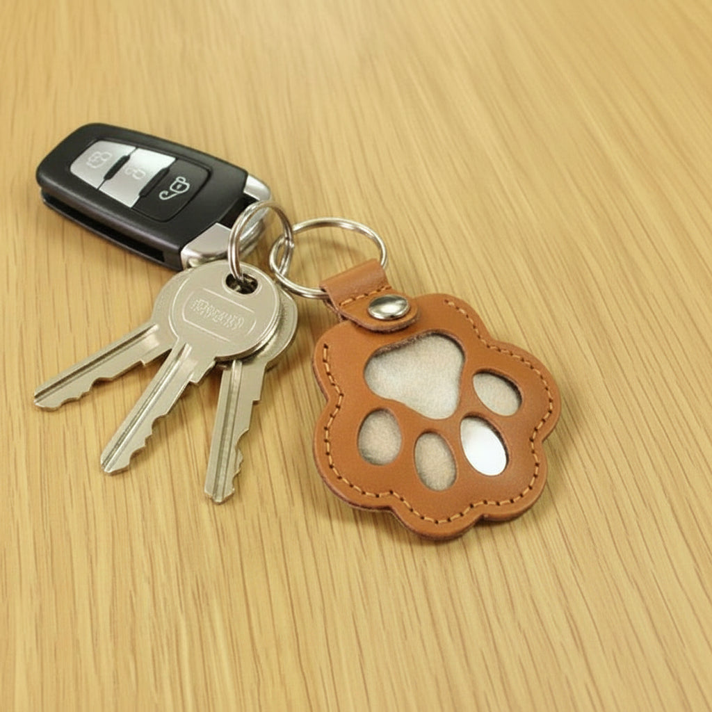 Leather Paw Print Keychain – Creative Pet Hair Keepsake Holder, Dog Paw Memorial Charm Key Ring Gift for Dog Lovers .