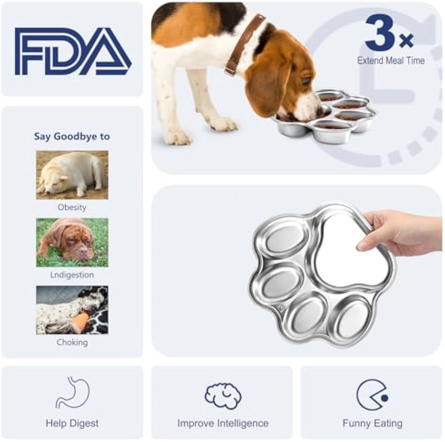 Slow Feeder Stainless Steel Dog Paw Print Shaped Bowl For Fast Eater .