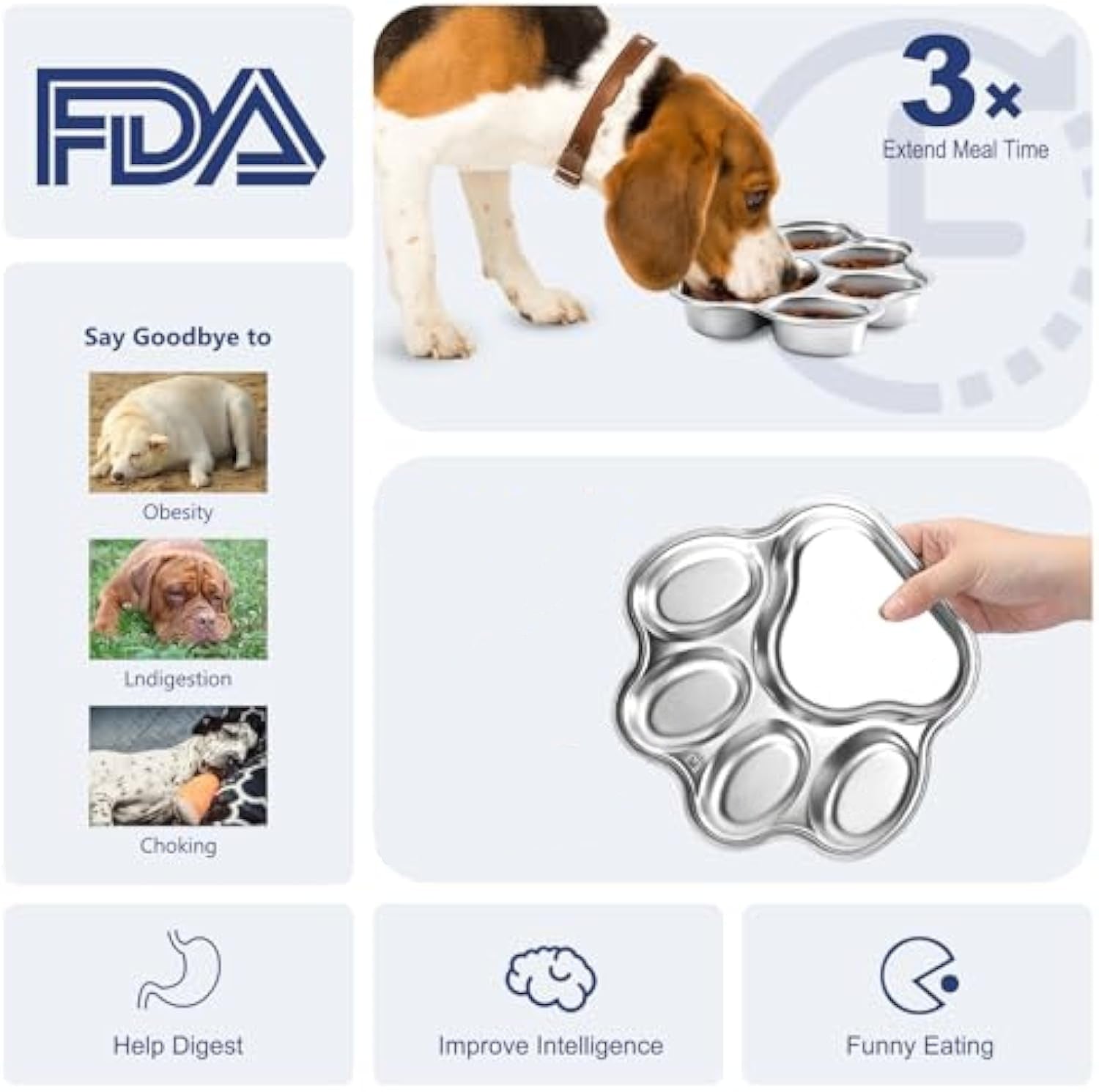 Slow Feeder Stainless Steel Dog Paw Print Shaped Bowl For Fast Eater .