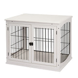 Furniture Dog Crate with Two Open Sides and Lockable Door - White and Black