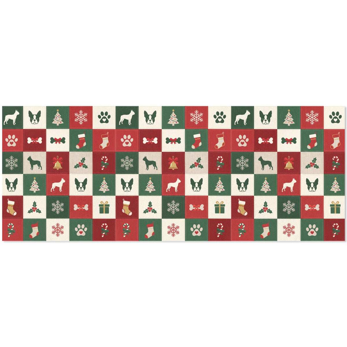 Boston Terrier Christmas Patchwork Gift Wrapping Paper 58"x 22.8" (1 Roll)