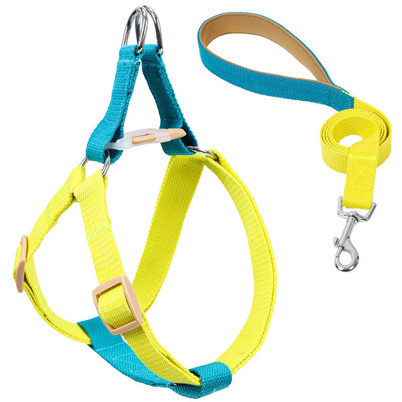 Colored Strap Step-In Dog Harness With Leash Set . Yellow Blue