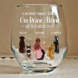 A Woman Man Cannot Survive On Wine Alone - Dog Mom Dad - Personalized Stemless Wine Glass