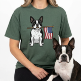 American Flag Boston Terrier Dog Unisex Garment-dyed Heavyweight T-Shirt